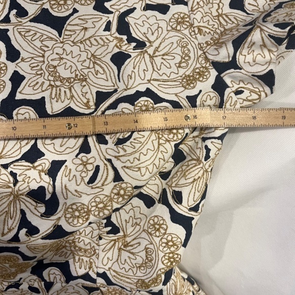 SUNO Pleated Embroidered Canvas Gold Stitching Floral Leaves A-line‎ Dress 4 6 - Picture 4 of 5